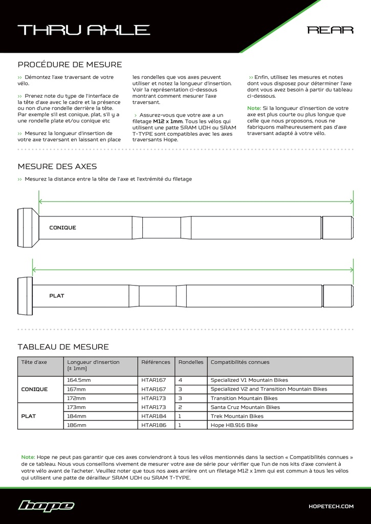 Axe traversant pour cadre | Thru Axle - REAR | HOPE