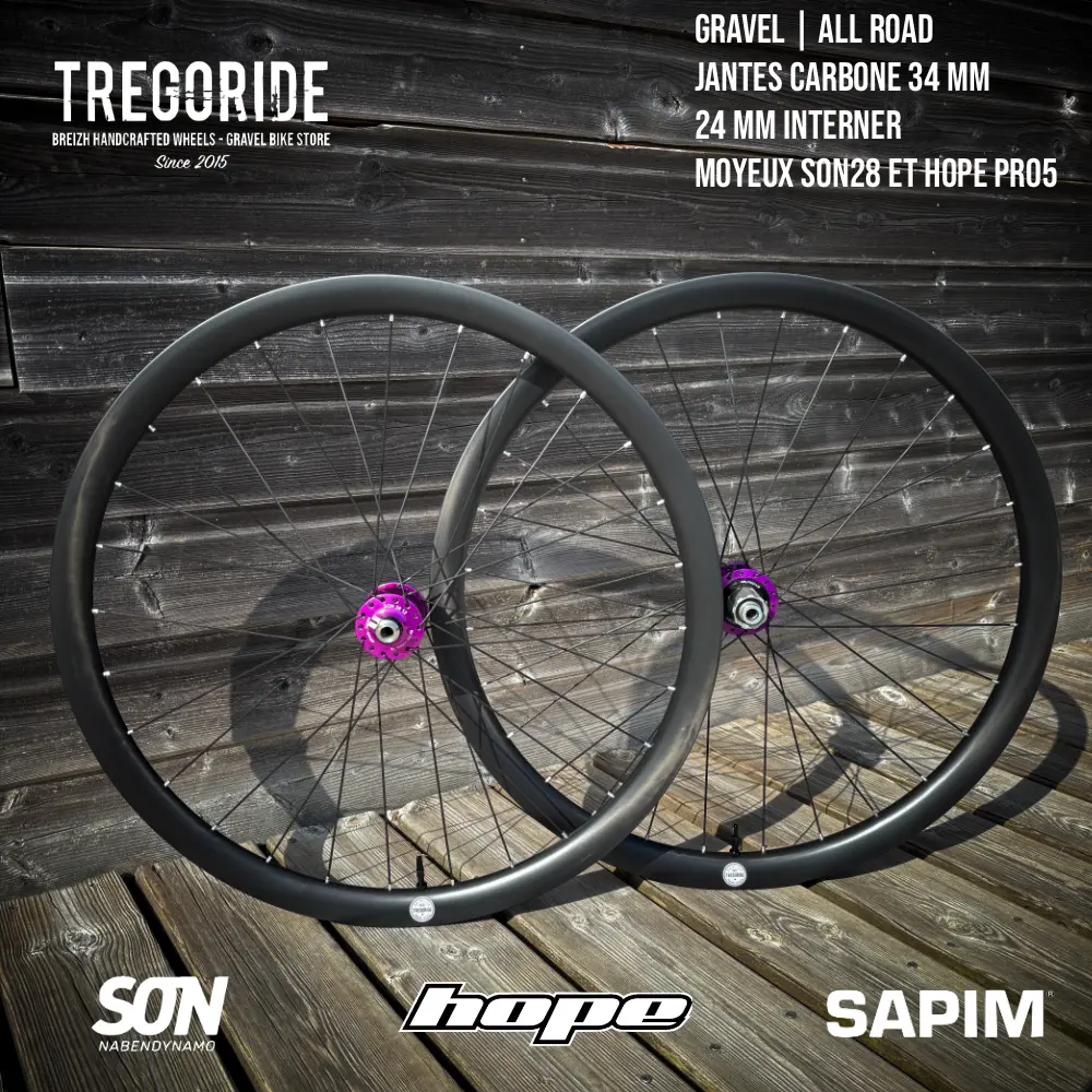 ROUES CARBONE 25 HOOKLESS | SON28 | HOPE PRO5