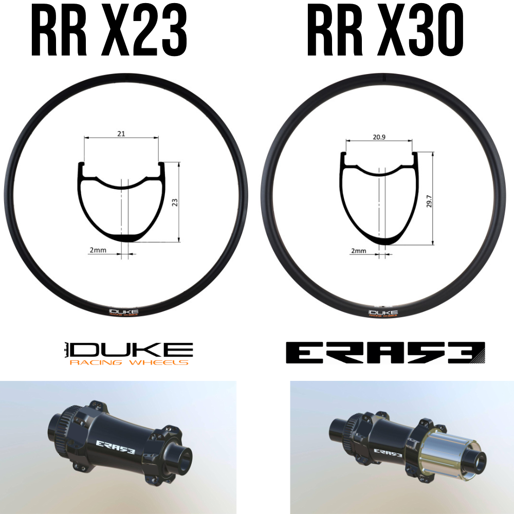 DUKE RR X23 ou X30 DISC | ERASE SP (Rayons : 24 CXSPRINT AV et AR, Ecrous : Silver, CRL : HG (9, 10, 11, 12 V, 1er pignon 11 dents), H AV : 30, H AR : 30, Moyeux : Noir)
