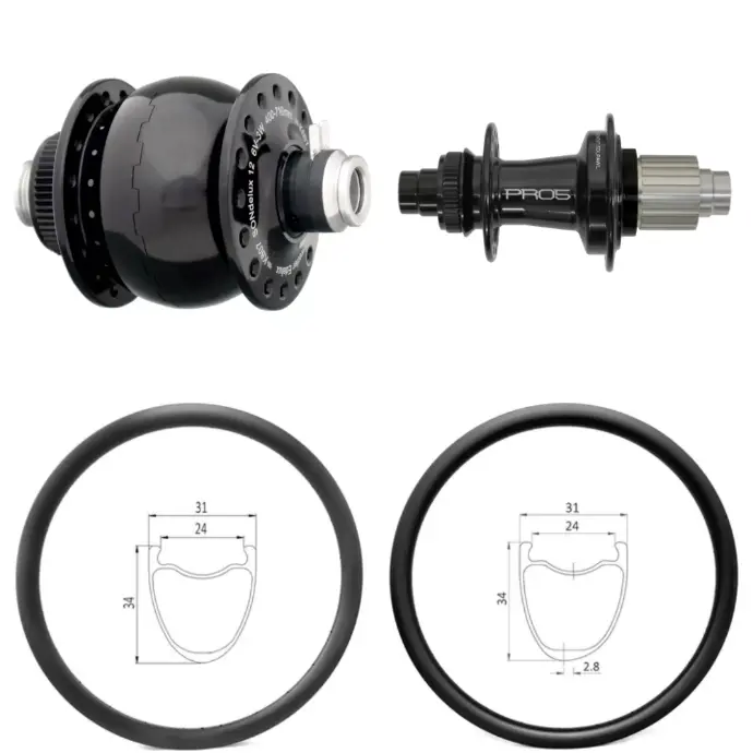 ROUES CARBONE 24 CLINCHER | SON28 | HOPE PRO5 (CRL : HG (9, 10, 11, 12 V, 1er pignon 11 dents), Moyeux : Noir, Ecrous : Silver)