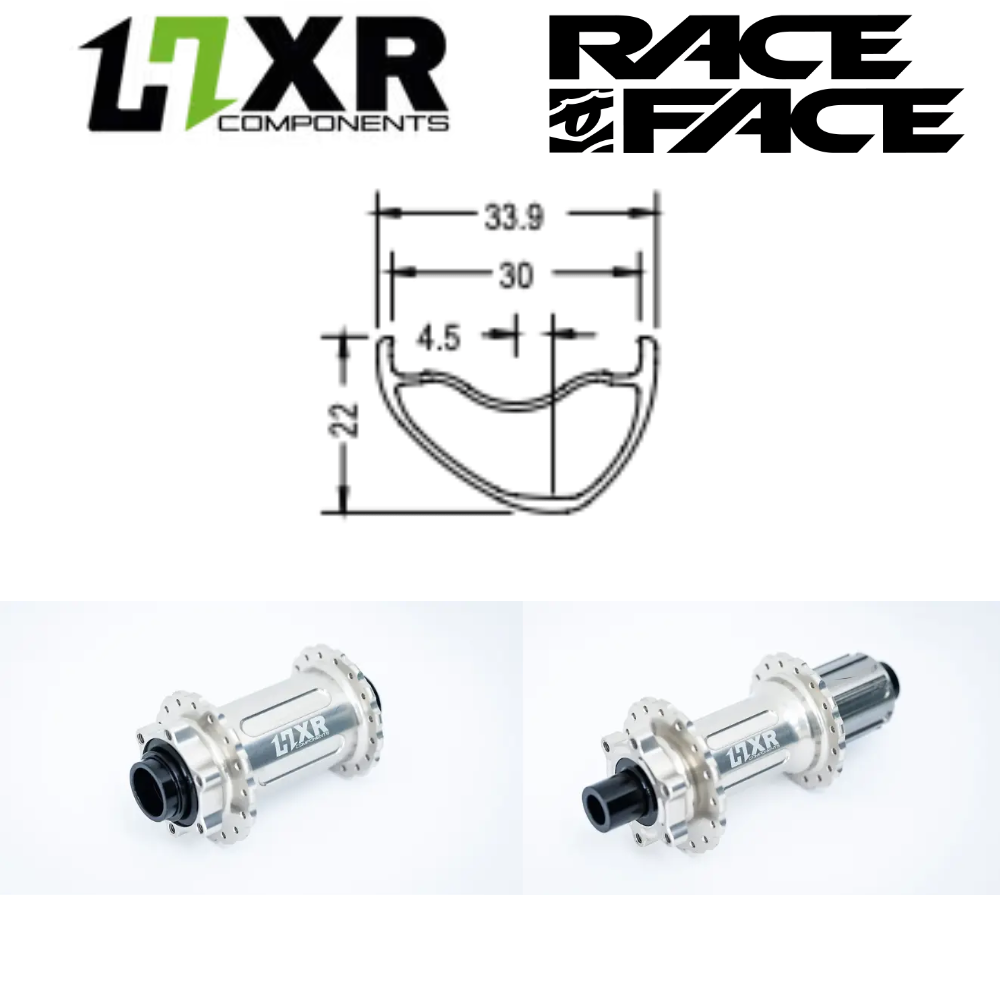 RACE FACE ARC OFFSET 30 | HXR (15X110 Boost, 12X148 Boost, CRL : HG (9, 10, 11, 12 V, 1er pignon 11 dents), Rayons : 32 RACE AV et AR, Ecrous : Silver, Moyeux : Noir, AV : 29", AR : 29")