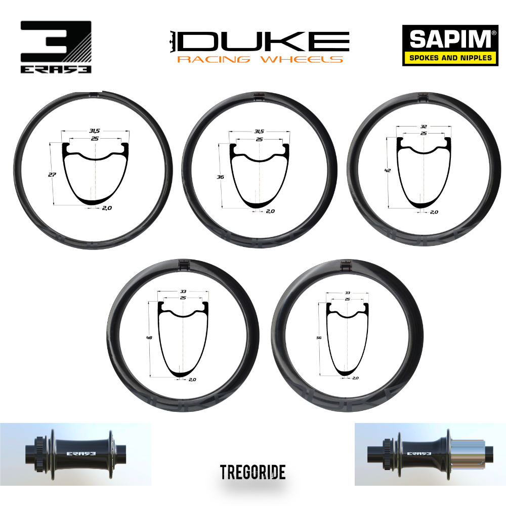 DUKE BACCARA RX | ERASE (H AV : 27, H AR : 27, Rayons : 28 DLIGHT AV et AR, CRL : HG (9, 10, 11, 12 V, 1er pignon 11 dents), Moyeux : Noir, Ecrous : Silver)