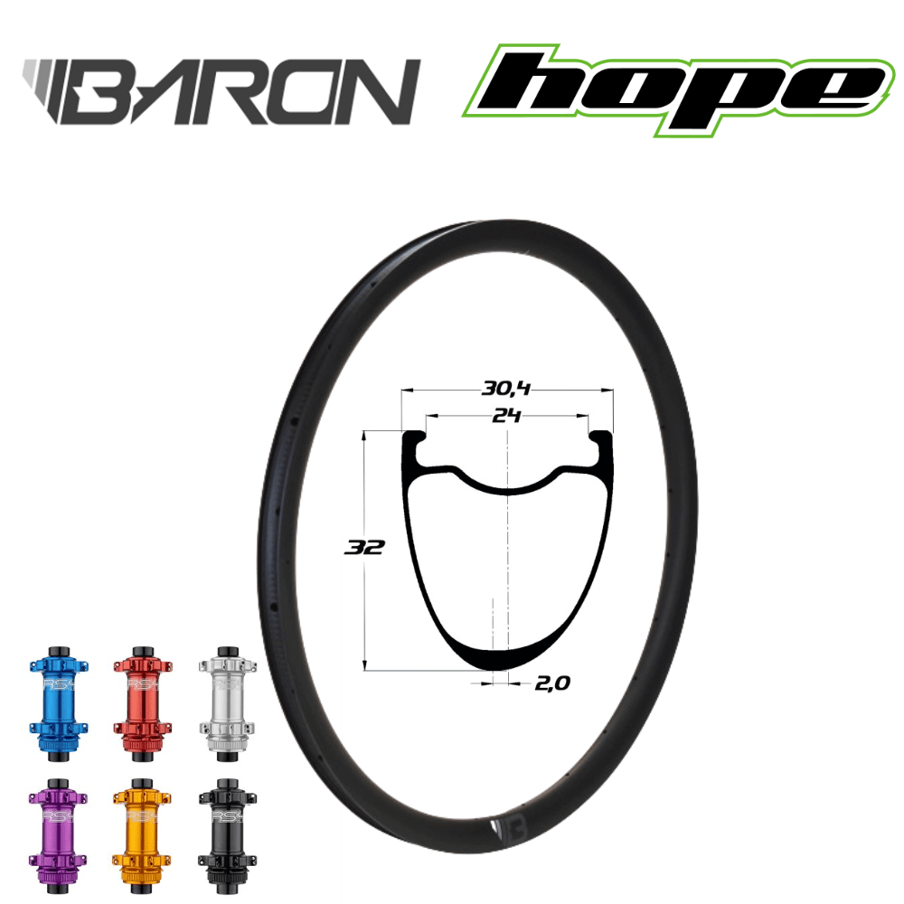 BARON GR32 | HOPE PRO5 SP24 (QRX100, QRX135, CRL : HG (9, 10, 11, 12 V, 1er pignon 11 dents), Center Lock (CL), Rayons : 24 CXSPRINT AV et AR, Ecrous : Silver, Moyeux : Noir)