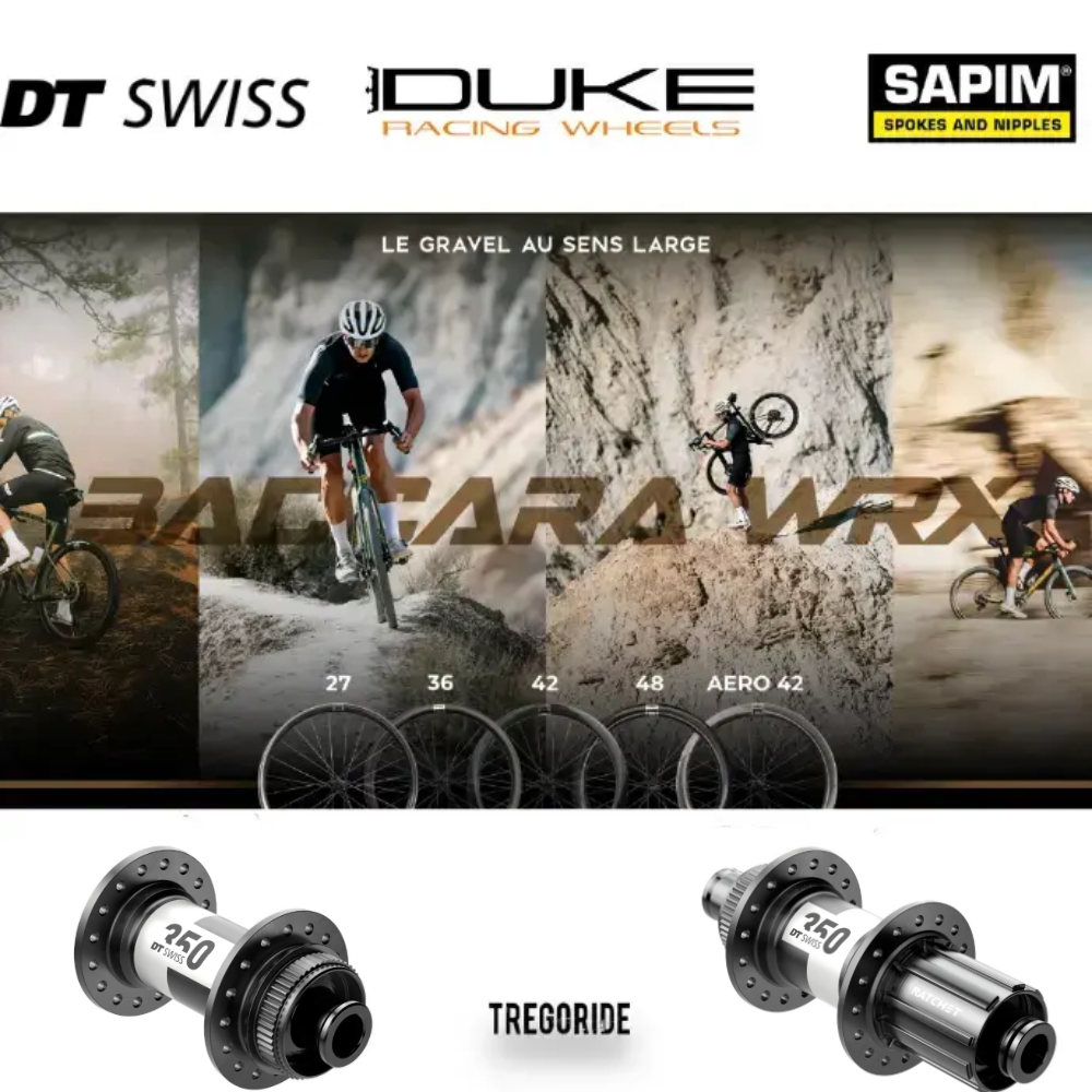 DUKE BACCARA WRX | DT350 (H AV : 27, H AR : 27, Rayons : 28 DLIGHT AV et AR, CRL : HG (9, 10, 11, 12 V, 1er pignon 11 dents), Ecrous : Silver)