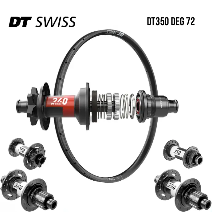 DTSWISS XRC310 | DT350 DEG72 (CRL : HG (9, 10, 11, 12 V, 1er pignon 11 dents), Center Lock (CL), Rayons : 28 RACE AV et AR, Ecrous : Silver)