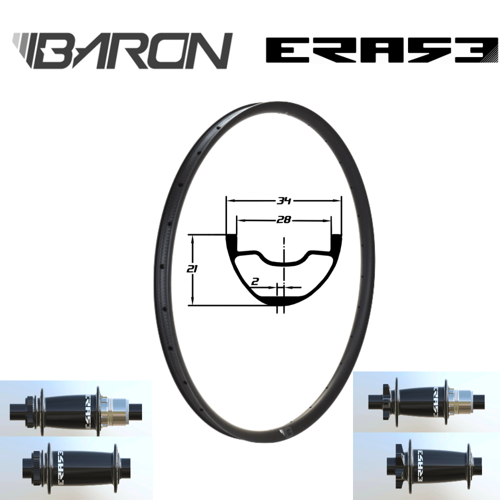 BARON XR28 | ERASE (15X110 Boost, CRL : HG (9, 10, 11, 12 V, 1er pignon 11 dents), Center Lock (CL), Rayons : 28 RACE AV et AR, Ecrous : Silver, Moyeux : Noir)