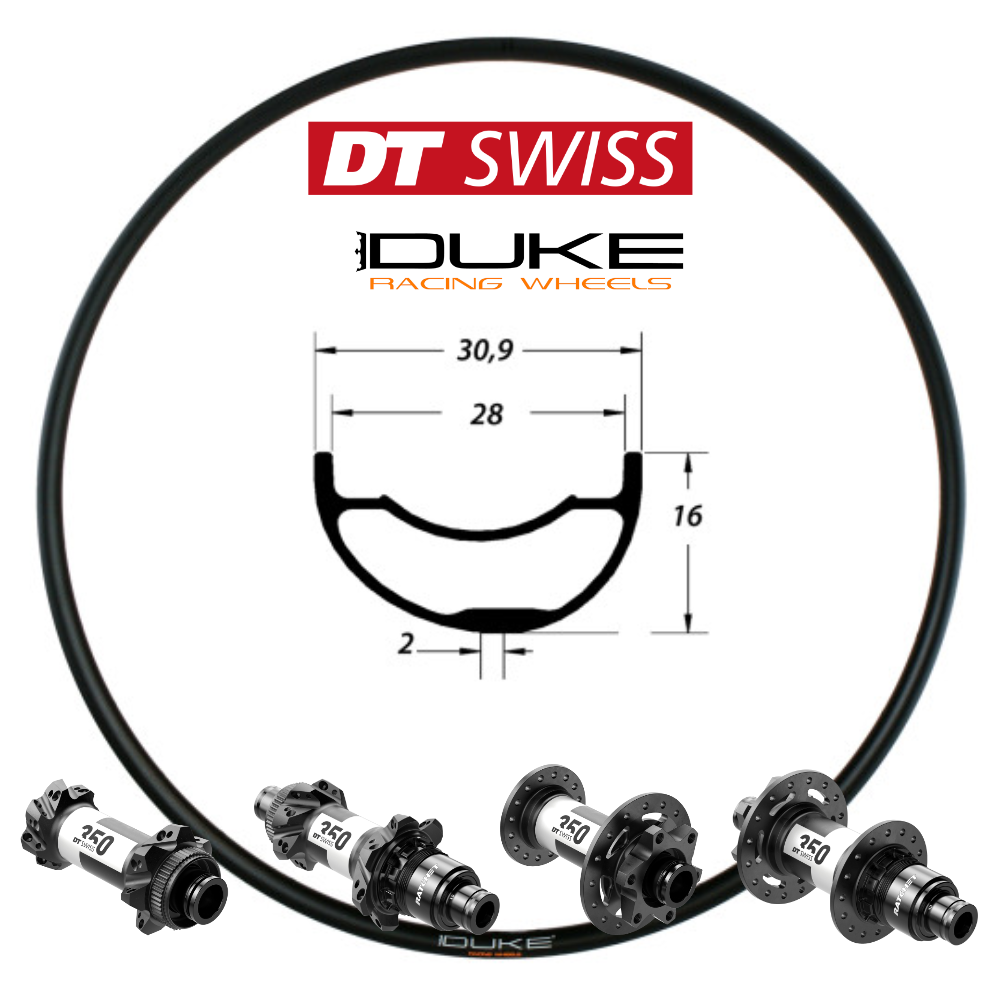 DUKE LUCKY STAR ULTRA 28 | DT350 36SL (15X100, 12X142, CRL : HG (9, 10, 11, 12 V, 1er pignon 11 dents), Center Lock (CL), Rayons : 32 RACE AV et AR, Ecrous : Silver)