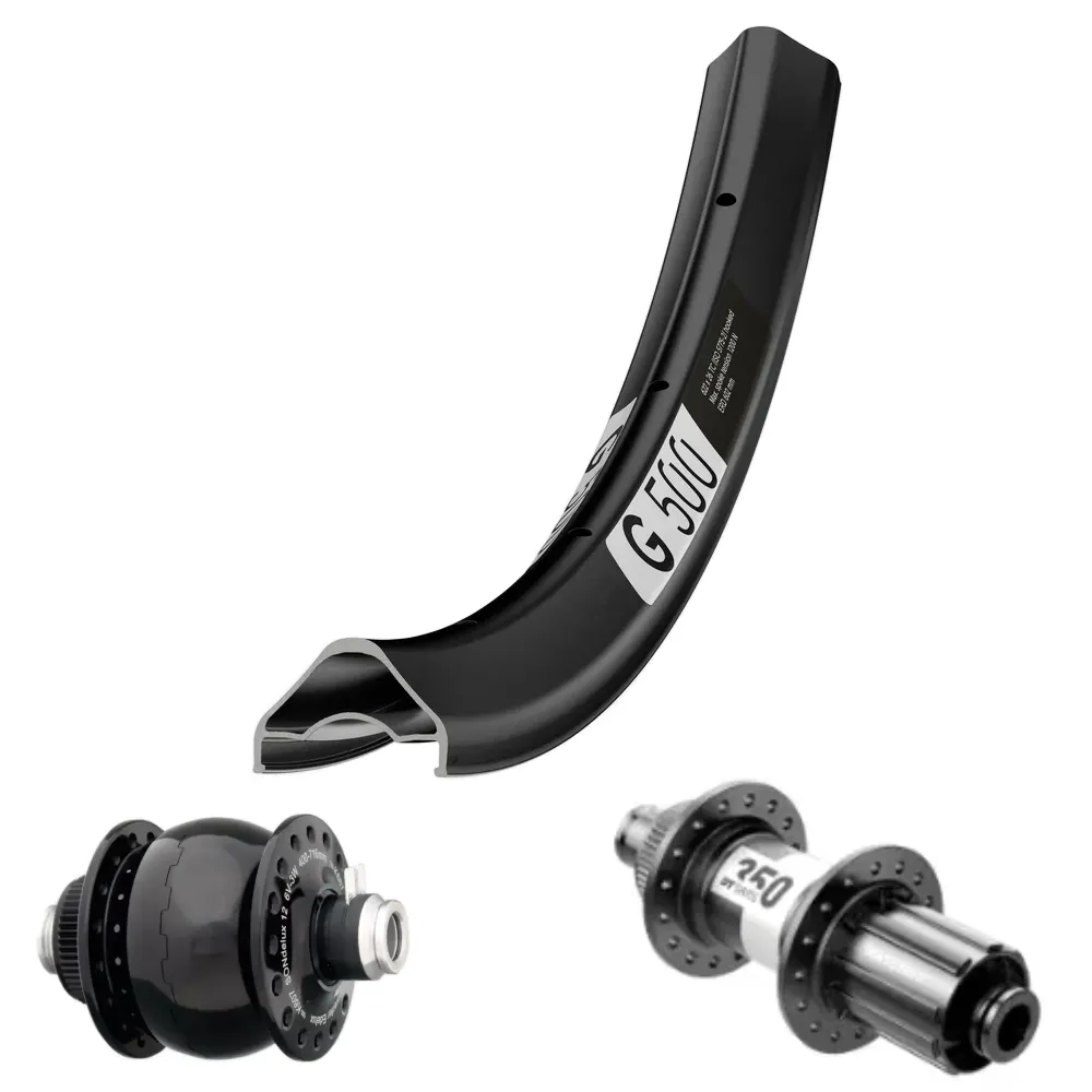 DTSWISS G500 | SON28 | DT350 (Rayons : 28 RACE AV et AR, CRL : HG (9, 10, 11, 12 V, 1er pignon 11 dents), Ecrous : Silver)