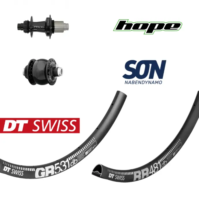 DTSWISS RR481 GR531 | SON28 HOPE PRO5 (Jantes : DTSWISS RR481, CRL : HG (9, 10, 11, 12 V, 1er pignon 11 dents), Rayons : 28 RACE AV et AR, Ecrous : Silver, 29" (700c), 6T (6 trous IS))