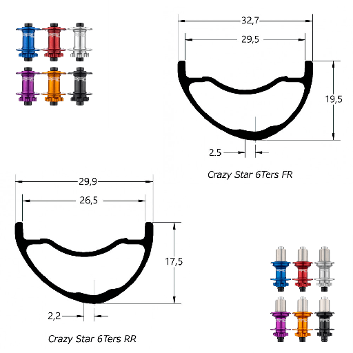 DUKE CRAZY STAR 6TERS | HOPE PRO5 (L AV : 26,5, L AR : 26,5, QRX100, QRX130, CRL : HG (9, 10, 11, 12 V, 1er pignon 11 dents), Center Lock (CL), Rayons : 28 RACE AV et AR, Ecrous : Silver, Moyeux : Noir)