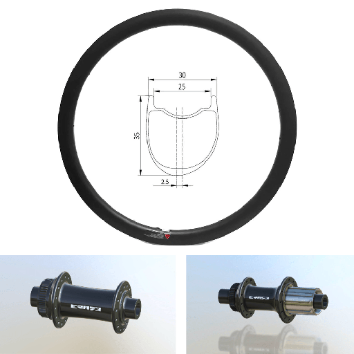 ROUES CARBONE 25-35 650B | ERASE (CRL : HG (9, 10, 11, 12 V, 1er pignon 11 dents), Ecrous : Silver, Moyeux : Noir)