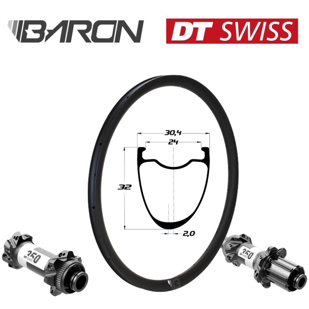 BARON GR32 | DT350 36SL SP24 CL (CRL : HG (9, 10, 11, 12 V, 1er pignon 11 dents), Rayons : 24 CXSPRINT AV et AR, Ecrous : Silver)