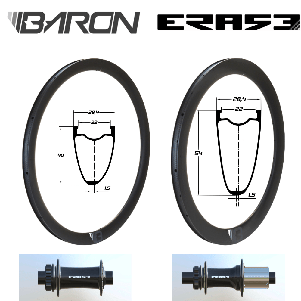 BARON RR40 et RR54 | ERASE (H AV : 40, H AR : 40, CRL : HG (9, 10, 11, 12 V, 1er pignon 11 dents), Ecrous : Silver, Moyeux : Noir)