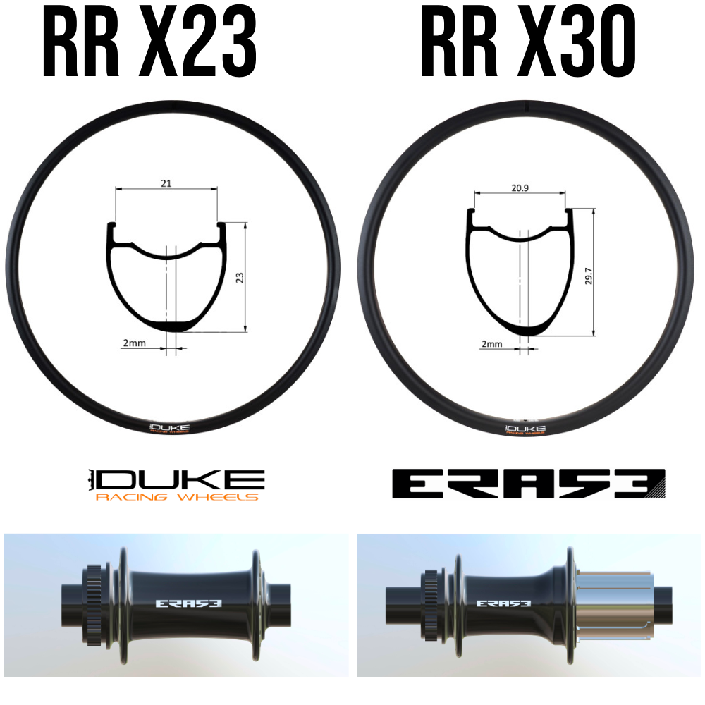 DUKE RR X23 ou X30 DISC | ERASE (Jantes : DUKE RRX23 DISC, Rayons : 28 DLIGHT AV et AR, Ecrous : Silver, CRL : HG (9, 10, 11, 12 V, 1er pignon 11 dents), Moyeux : Noir)