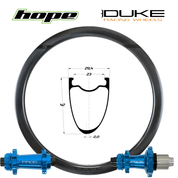 DUKE BACCARA X 42 SLR2 | HOPE PRO5 SP24 CL (CRL : HG (9, 10, 11, 12 V, 1er pignon 11 dents), Ecrous : Silver, Moyeux : Noir)