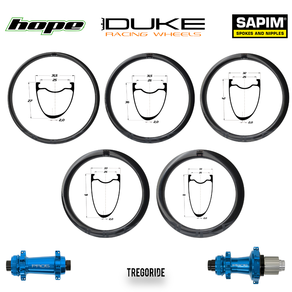 DUKE BACCARA RX | HOPE PRO5 SP24 (H AV : 27, H AR : 27, Rayons : 24 CXSPRINT AV et AR, Center Lock (CL), QRX100, QRX135, CRL : HG (9, 10, 11, 12 V, 1er pignon 11 dents), Moyeux : Noir, Ecrous : Silver)