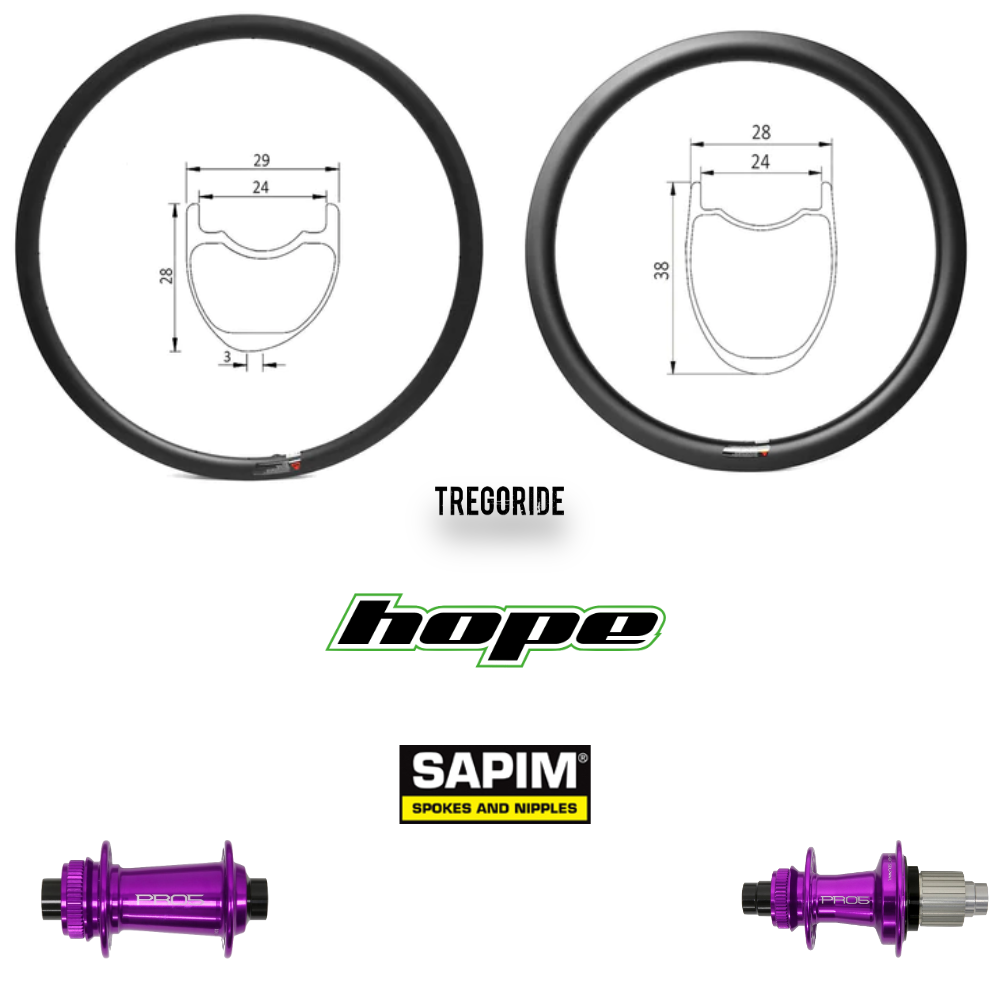 ROUES CARBONE 24 HOOKLESS | HOPE PRO5 CL (H : 28, QRX100, QRX135, CRL : HG (9, 10, 11, 12 V, 1er pignon 11 dents), Rayons : 24 CXSPRINT AV et AR, Ecrous : Silver, Moyeux : Noir)