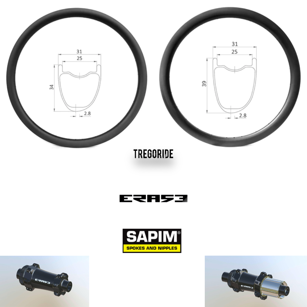 ROUES CARBONE 25 HOOKLESS | ERASE SP (H: 34, CRL : HG (9, 10, 11, 12 V, 1er pignon 11 dents), Rayons : 24 CXSPRINT AV et AR, Ecrous : Silver, Moyeux : Noir)