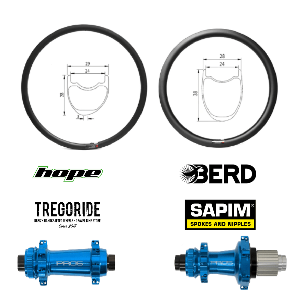 ROUES CARBONE 24 HOOKLESS | HOPE PRO5 SP24 CL | SAPIM | BERD (H : 28, QRX100, QRX135, CRL : HG (9, 10, 11, 12 V, 1er pignon 11 dents), Rayons : 24 CXSPRINT AV et AR, Ecrous : Silver, Moyeux : Noir, Rayon : Noir)