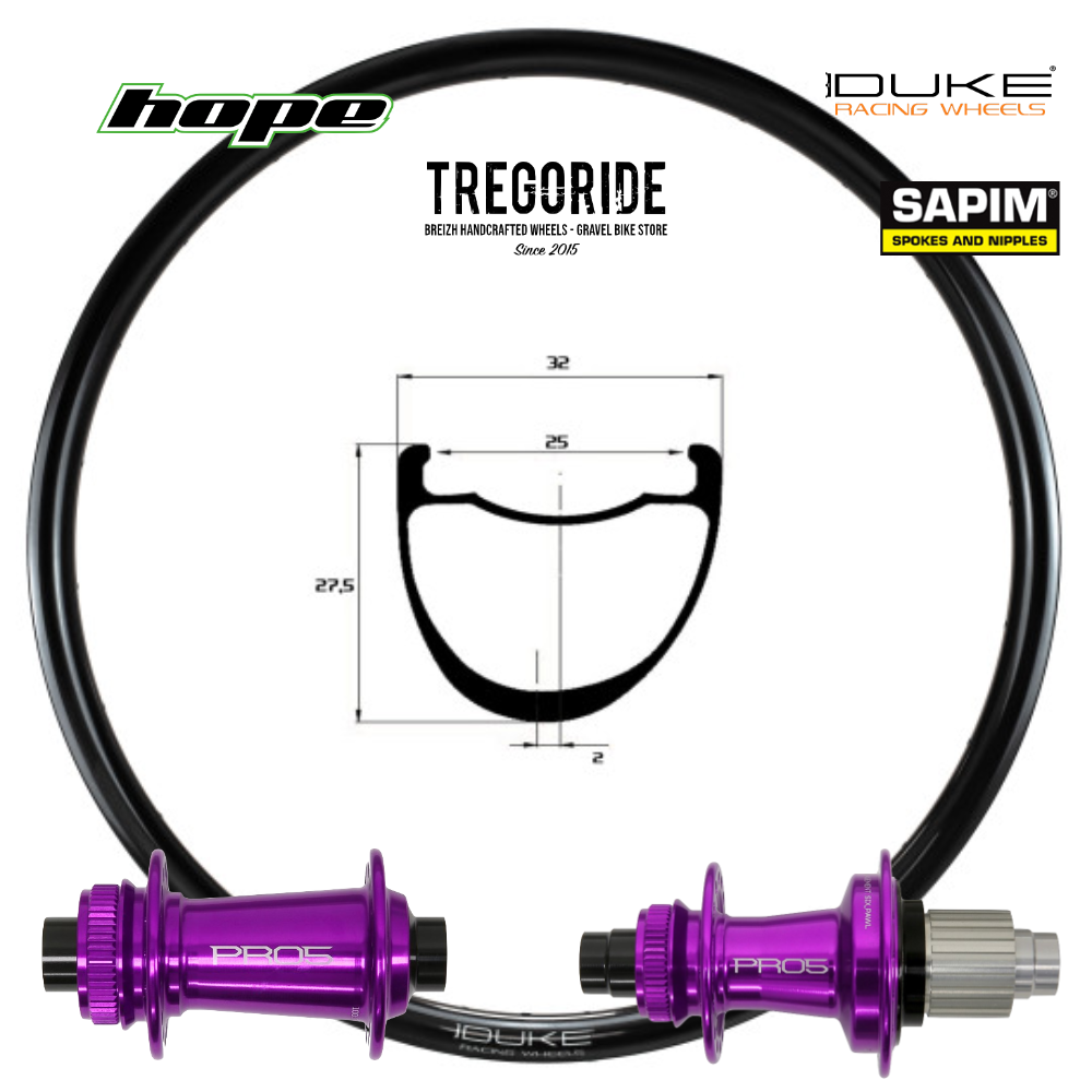 DUKE WR27 SLR2 | HOPE PRO5 (Moyeux : Noir, Ecrous : Silver, CRL : HG (9, 10, 11, 12 V, 1er pignon 11 dents))