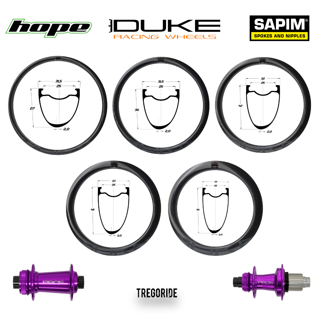 DUKE BACCARA RX | HOPE PRO5 (H AV : 27, H AR : 27, Rayons : 28 DLIGHT AV et AR, Center Lock (CL), QRX100, QRX135, CRL : HG (9, 10, 11, 12 V, 1er pignon 11 dents), Moyeux : Noir, Ecrous : Silver)