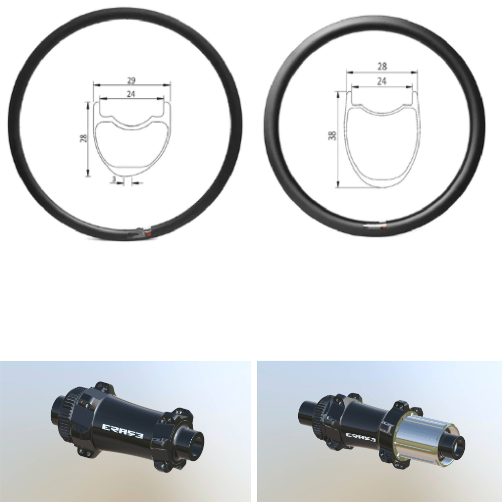 ROUES CARBONE 24 HOOKLESS | ERASE SP (CRL : HG (9, 10, 11, 12 V, 1er pignon 11 dents), Rayons : 24 CXSPRINT AV et AR, Ecrous : Silver, H AV : 28, H AR : 28)