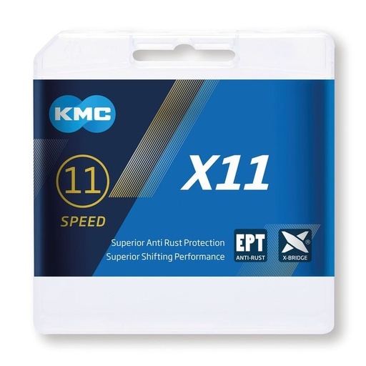 CHAINE KMC X11 EPT 1/2x11/128 118 MAILLONS 5.65mm 11V.ARGENT